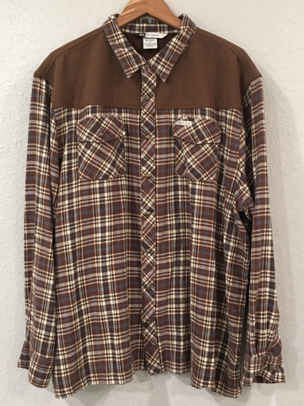 Banded Men 3XL Shirt Brown Plaid Softshell Flannel 100% Cotton Pearl Snap Hunt